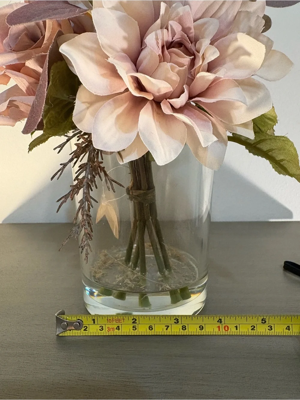 Soft Pink Purple Faux Silk Rose Bouquet Floral Arrangement Glass Vase NWT